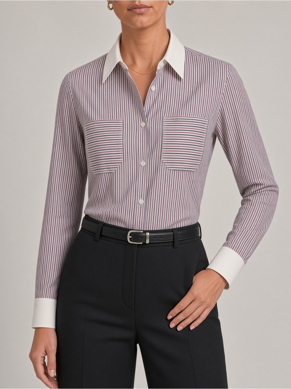 Reiss Striped Long-Sleeve Shirt with Contrast Collar